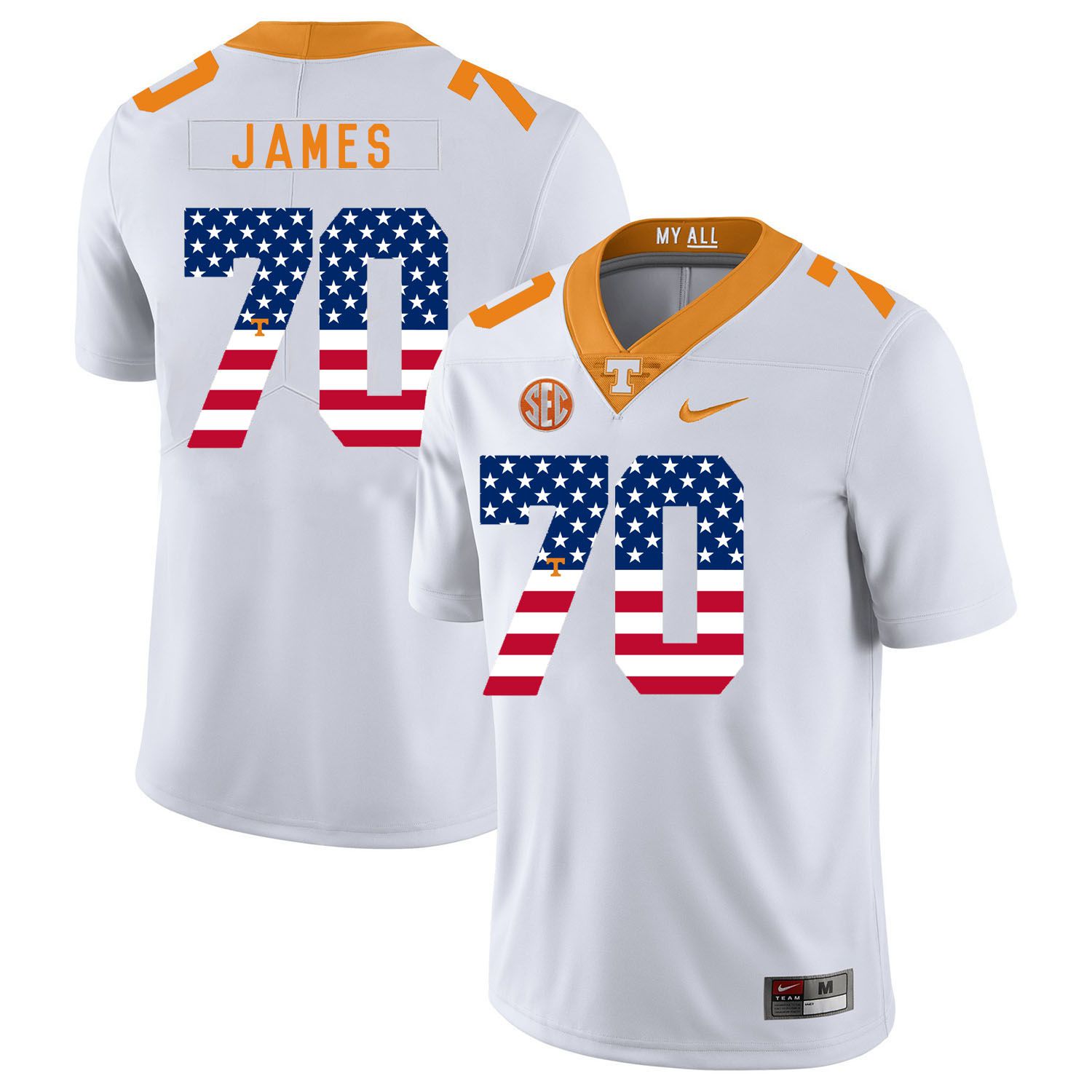 Men Tennessee Volunteers #70 James White Flag Customized NCAA Jerseys->customized ncaa jersey->Custom Jersey